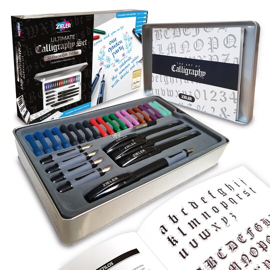 Zieler; Zieler® Ultimate Calligraphy Pen Gift Set (32 pieces), Presented in a Tin Gift Box; Category:Calligraphy Ink; Image:1